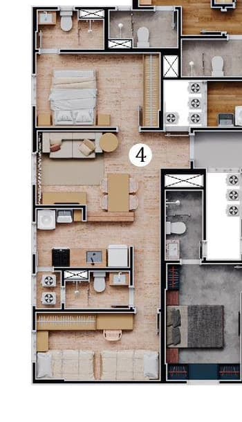 Planta do Layout 4 do Castanheira Três Três Três, com 51,38 m².